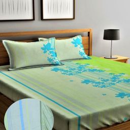 Home Sizzler Green & Blue Floral 210 TC Queen Bedsheet with 2 Pillow Covers-image-22