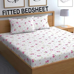 CHHAVI INDIA Pink & White Floral 210 TC Queen Bedsheet with 2 Pillow Covers-image-37