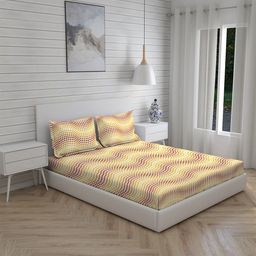 Layers Firenze Brown & Yellow 140 TC Cotton Queen Bedsheet with 2 Pillow Covers-image-44
