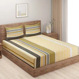 SWAYAM Yellow & Green Geometric Cotton 160 TC Queen Bedsheet with 2 Pillow Covers-image-34