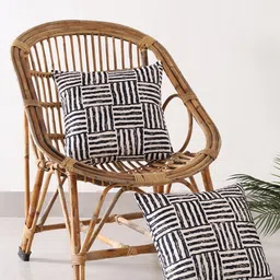 HANDICRAFT PALACE White & Black Set of 2 Striped Velvet Square Cushion Covers-15
