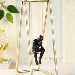 CraftVatika Black & Gold-Toned Thinker Man On Swing Showpiece-image-13