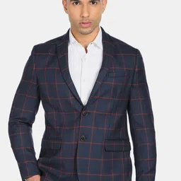 Arrow Men Blue Single Breasted Checked Blazer-47