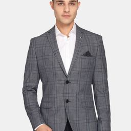Theme Men Blue Checked Single-Breasted Formal Blazer-image-46