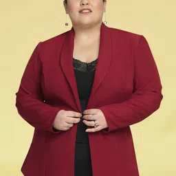 wild U Plus Size Front Open Peplum Formal Blazer-13
