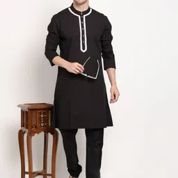 MIDAV Laced- Placket Detail Mnadarin Collar Straight Cotton Kurta-image-67
