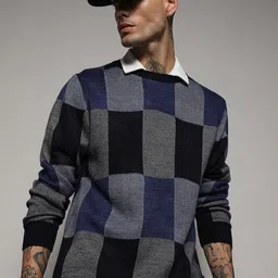 Campus Sutra Checked Woollen Pullover-image-13