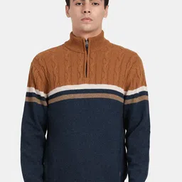 t-base Colourblocked High Neck Woollen Pullover Sweater-image-77