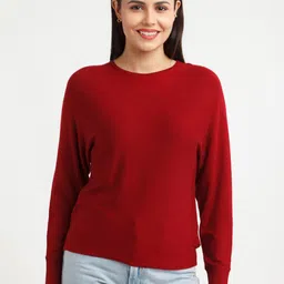 Zink London Women Maroon Woolen Pullover Sweater-image-106
