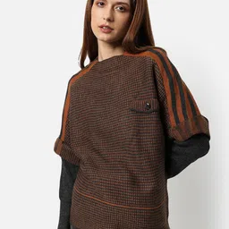 Campus Sutra Women Brown &Black Printed Checked  Pullover-image-16