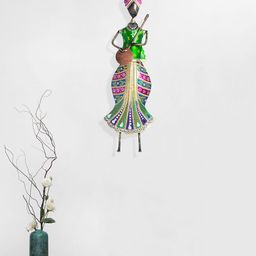 Golden Peacock Pink & Green Metal Musician Wall Decor-46
