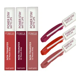 FORFOR Power Stay Set Of 3 Liquid Matte Lipstick-5ml Each-CandyRed-Bridal Maroon,SandyNude-11