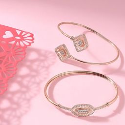 Zaveri Pearls Women Set Of 2 Rose Gold & White Brass Cubic Zirconia Kada Bracelet-image-65