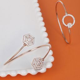 Zaveri Pearls Women Set of 2 Rose Gold & White Brass Cubic Zirconia Kada Bracelet-image-69