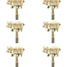 IndianShelf Gold-Toned 6 Pieces Brass Pig Wall Hooks Coat Hanger-image-97