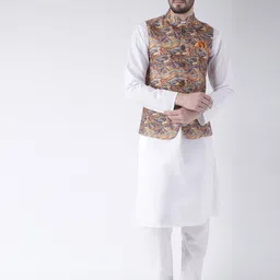 hangup trend Men Ethnic Motifs Printed Pure Cotton Kurta & Churidar With Nehru Jacket-picture-41