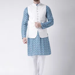 hangup plus Men Ethnic Motifs Printed Pure Cotton Kurta with Pyjamas & Nehru Jacket-17