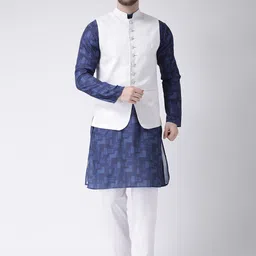 hangup plus Men Printed Pure Cotton Kurta with Pyjamas & Nehru Jacket-picture-9