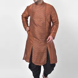 Sztori Plus Size Ethnic Motifs Printed Dupion Silk Straight Kurta With Patiala-18