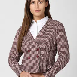 Van Heusen Woman Maroon Checked Double Breasted Blazers-picture-25