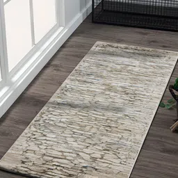 OBSESSIONS Beige & Ceam Coloured Abstract Printed Anti Static Floor Runner-30