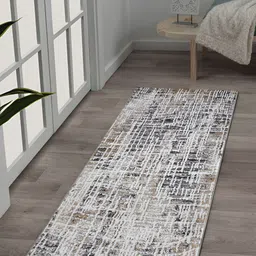 OBSESSIONS Beige & Charcoal Abstract-Printed Anti-Static Floor Runner-55