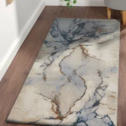 OBSESSIONS Beige & Blue Abstract Printed Anti Static Floor Runner-10