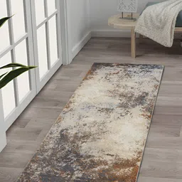 OBSESSIONS Beige & Grey Abstract Printed Anti Static Floor Runner-12