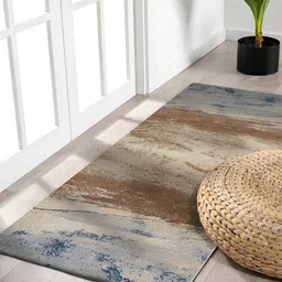 OBSESSIONS Brown & Blue Abstract Printed Anti Static Floor Runner-7