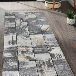 OBSESSIONS Grey Geometric-Printed Anti-Static Floor Runner-2