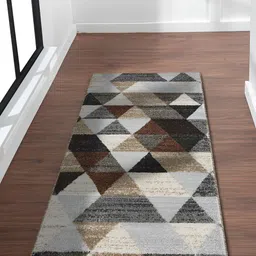OBSESSIONS Grey & Brown Geometric Printed Anti Static Floor Runner-10