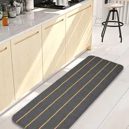 Saral Home Grey & Gold-Coloured Striped Anti-Skid Floor Runner-43