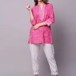 KALINI Floral Printed Gotta Patti Pure Cotton Straight Kurti-image-40