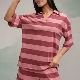 Tokyo Talkies Striped Polo Collar Neck T-Shirt With Shorts-picture-44