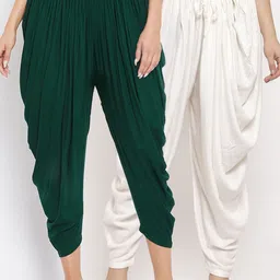 Clora Creation Women Pack of 2 Off-White & Green Solid Dhoti Salwar-image-79