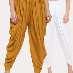 Clora Creation Women Pack Of 2 Mustard & White Solid Dhoti Salwars-image-65