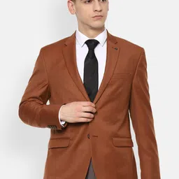 Van Heusen Men Brown Solid Slim Fit Single Breasted Blazer-image-94
