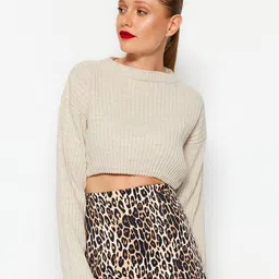 Trendyol Ribbed Long Sleeves Cropped Acrylic Pullover-23