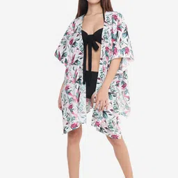 Beau Design Women White & Pink Printed Cover Up Swimwear Shrug-image-61