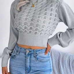 StyleCast Grey Cable Knit High Neck Pullover Sweater-image-48