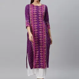 Rain & Rainbow Women Purple & Pink Pure Cotton Screen Printed Straight Kurta-picture-56