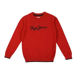 Pepe Jeans Boys Red & Black Typography Printed Cotton Pullover-picture-16