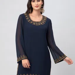 DEBONATELLA EmbellishedRound Neck Pure Georgette Kurti-image-71