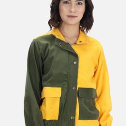 The Dry State Women Colourblocked Corduroy Bomber Jacket-image-34