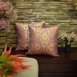 RoyalDeco Mughal Banarasi Lavender 2 Pieces Ethnic Motifs Brocade Square Cushion Covers-28