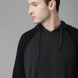 Roadster Men Charcoal Grey & Black Solid Pullover Hooded Sweater-picture-10