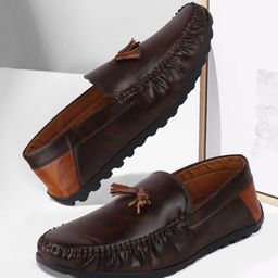 FAUSTO Men Brown Colourblocked Lightweight Memory Foam Tassel Loafers-image-26