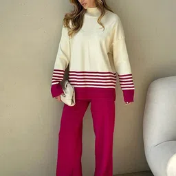 Alamode By Akanksha Women Ariana Striped Premium Winter Coord Set - Tracksuit-52