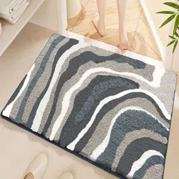 LUXEHOME INTERNATIONAL Grey & White Printed 2200 GSM Anti-Skid Bath Rugs-image-8