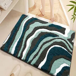 LUXEHOME INTERNATIONAL Green & Aqua-Blue Rectangular 2200 GSM Super Absorbent Bath Rugs-image-21